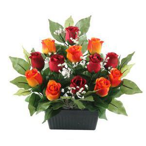 Jardinière de 13 boutons de roses et gypsophile en pot lesté - Plastique et  polyester - 16 x 10 x 29 cm - Multicolore