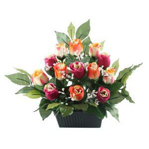 Jardinière de 13 boutons de roses et gypsophile en pot lesté - Plastique et  polyester - 16 x 10 x 29 cm - Multicolore