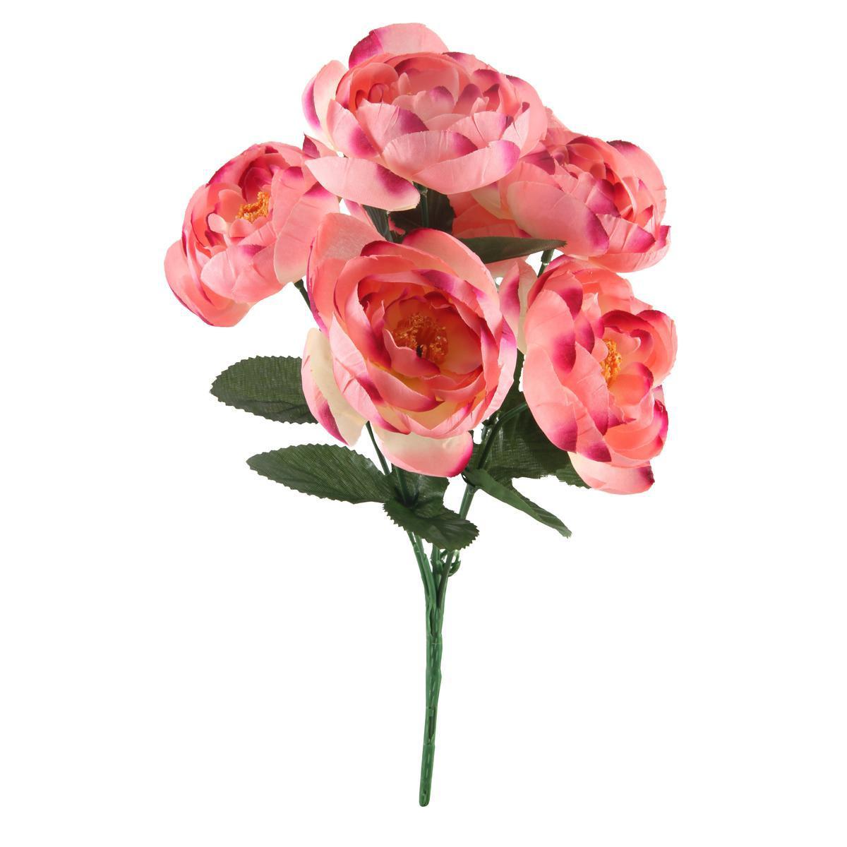 Bouquet de 6 renoncules - Plastique et polyester - Hauteur 33 cm - Rose, blanc et violet