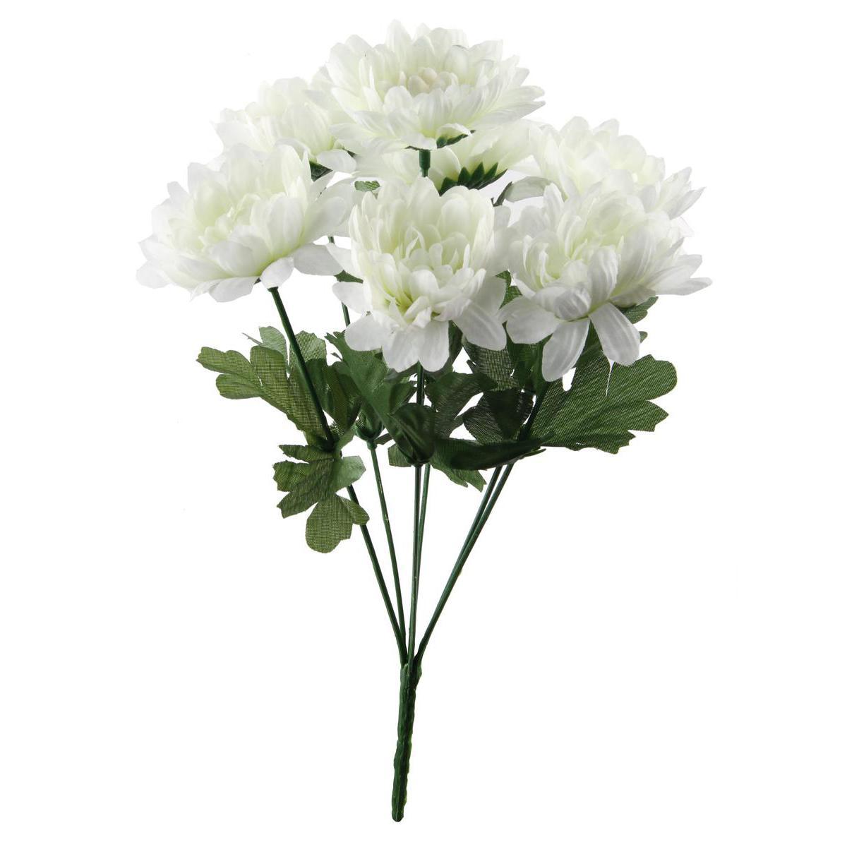Bouquet de 7 chrysanthèmes - Plastique et polyester - Hauteur 35 cm - Blanc, orange et violet