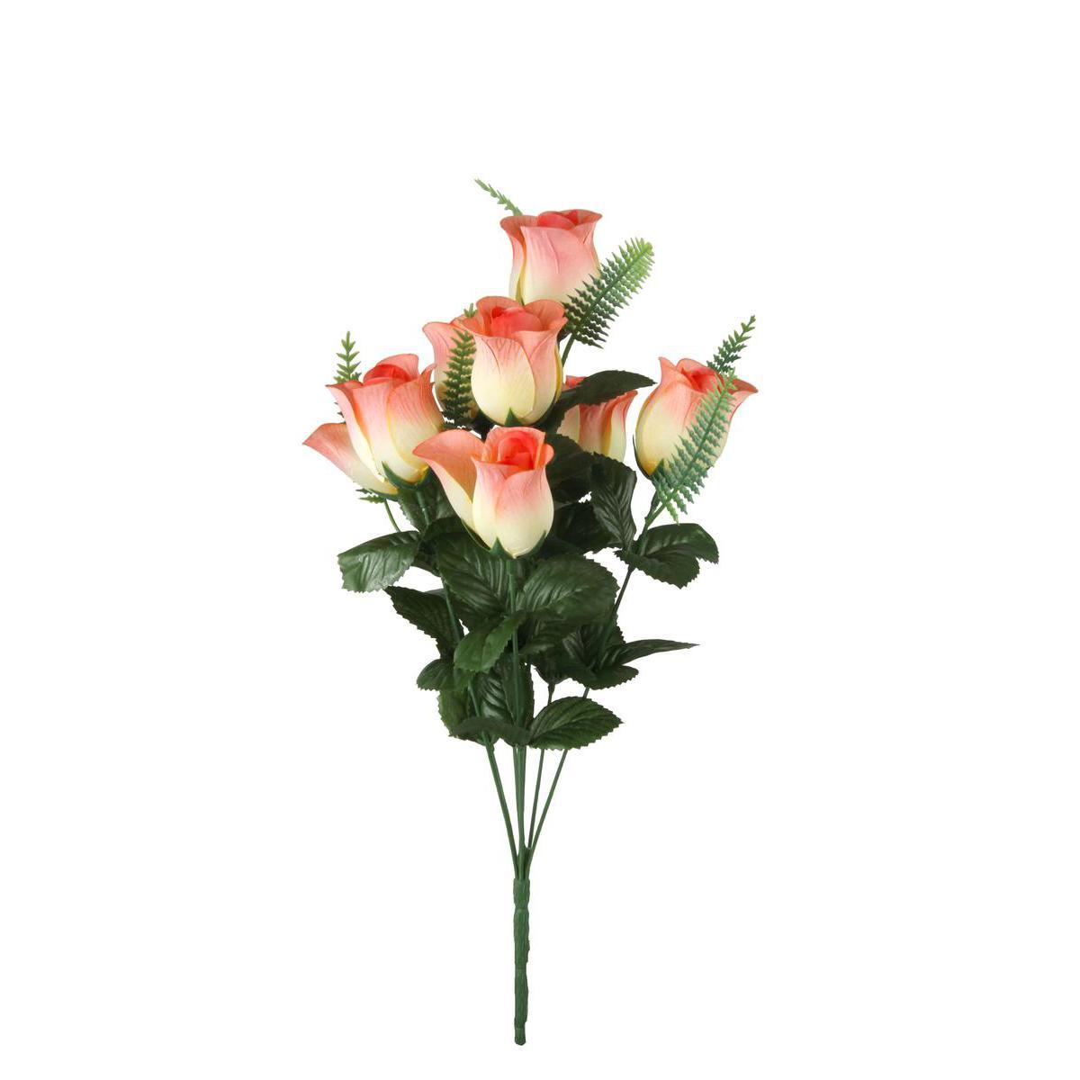Bouquet de 10 boutons de roses - Plastique et polyester - Hauteur 48 cm - Rouge, orange, rose
