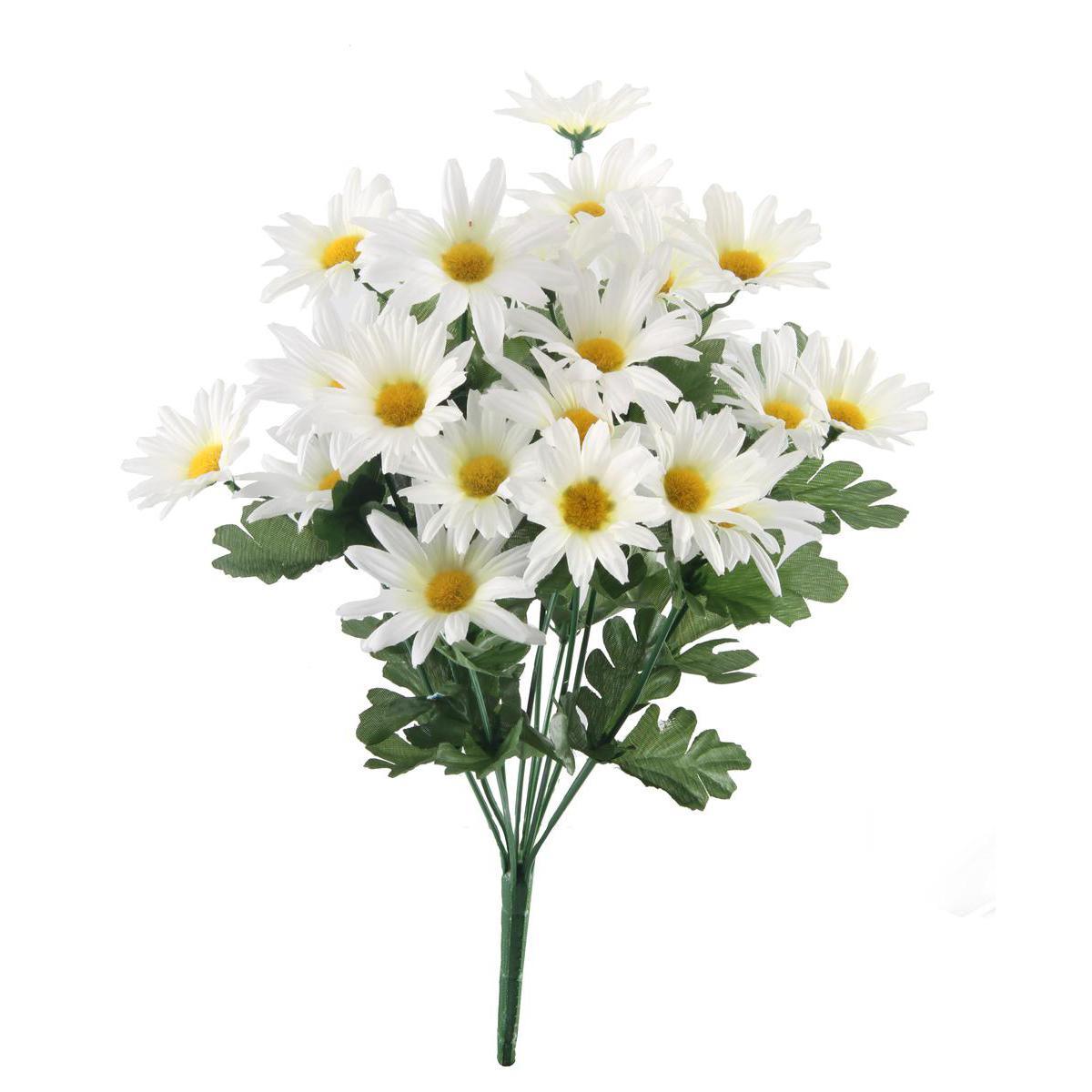 Bouquet de marguerites - Plastique et polyester - Hauteur 43 cm - Blanc et jaune