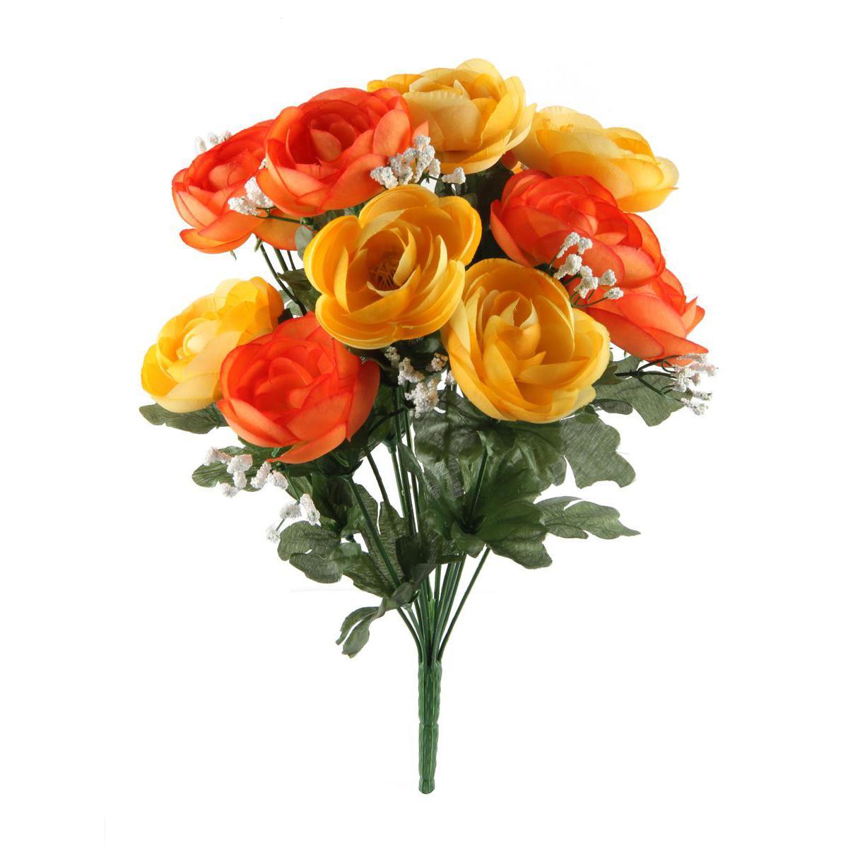 Bouquet de 14 renoncules - Plastique et polyester - Hauteur 36 cm - Rouge, bleu et jaune