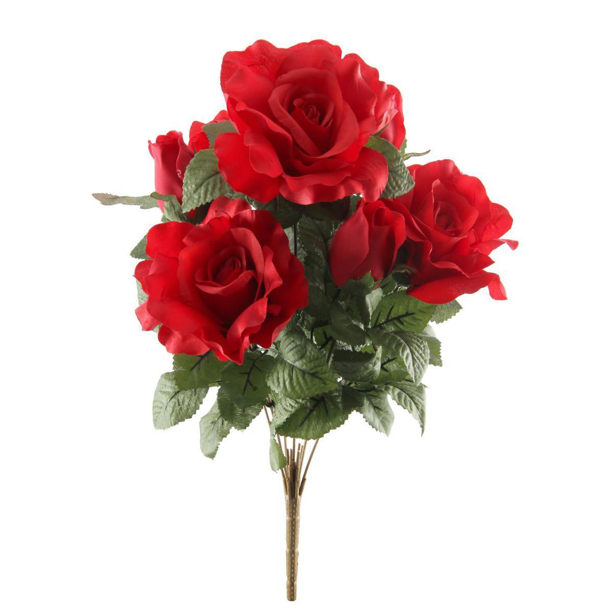 Bouquet de 7 roses - Plastique et polyester - Hauteur 49 cm - Rose, blanc et rouge