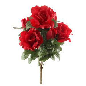 Bouquet de 7 roses - Plastique et polyester - Hauteur 49 cm - Rose, blanc et rouge