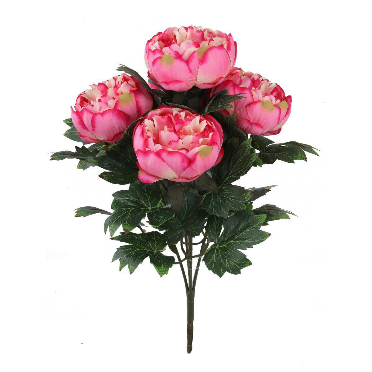 Bouquet de 5 pivoines - Plastique et polyester - Hauteur 42 cm - Beige et rose