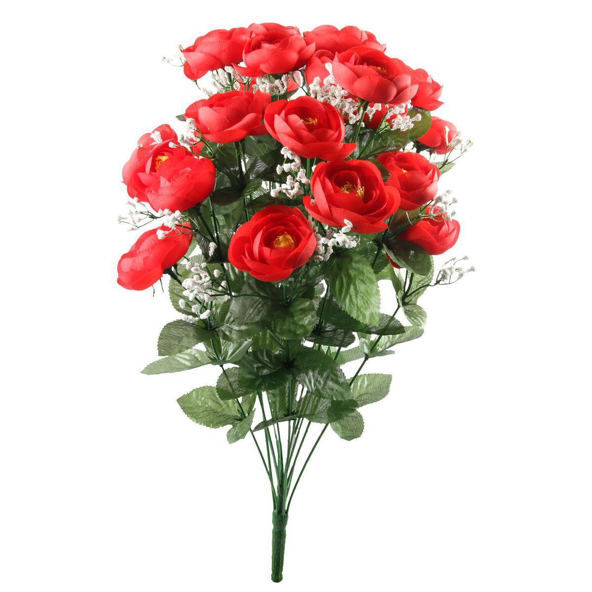 Bouquet de renoncules - Plastique et polyester - Hauteur 59 cm - Rose, orange et rouge