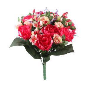 Bouquet de boutons de roses et pivoines - Plastique et polyester - Hauteur 48 cm - Rose
