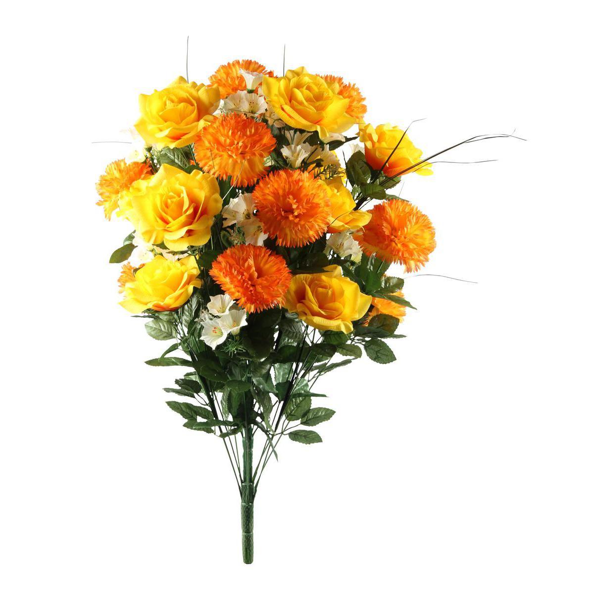 Bouquet de 36 œillets et roses - Plastique et polyester - Hauteur 72 cm - Rose, rouge, jaune et orange