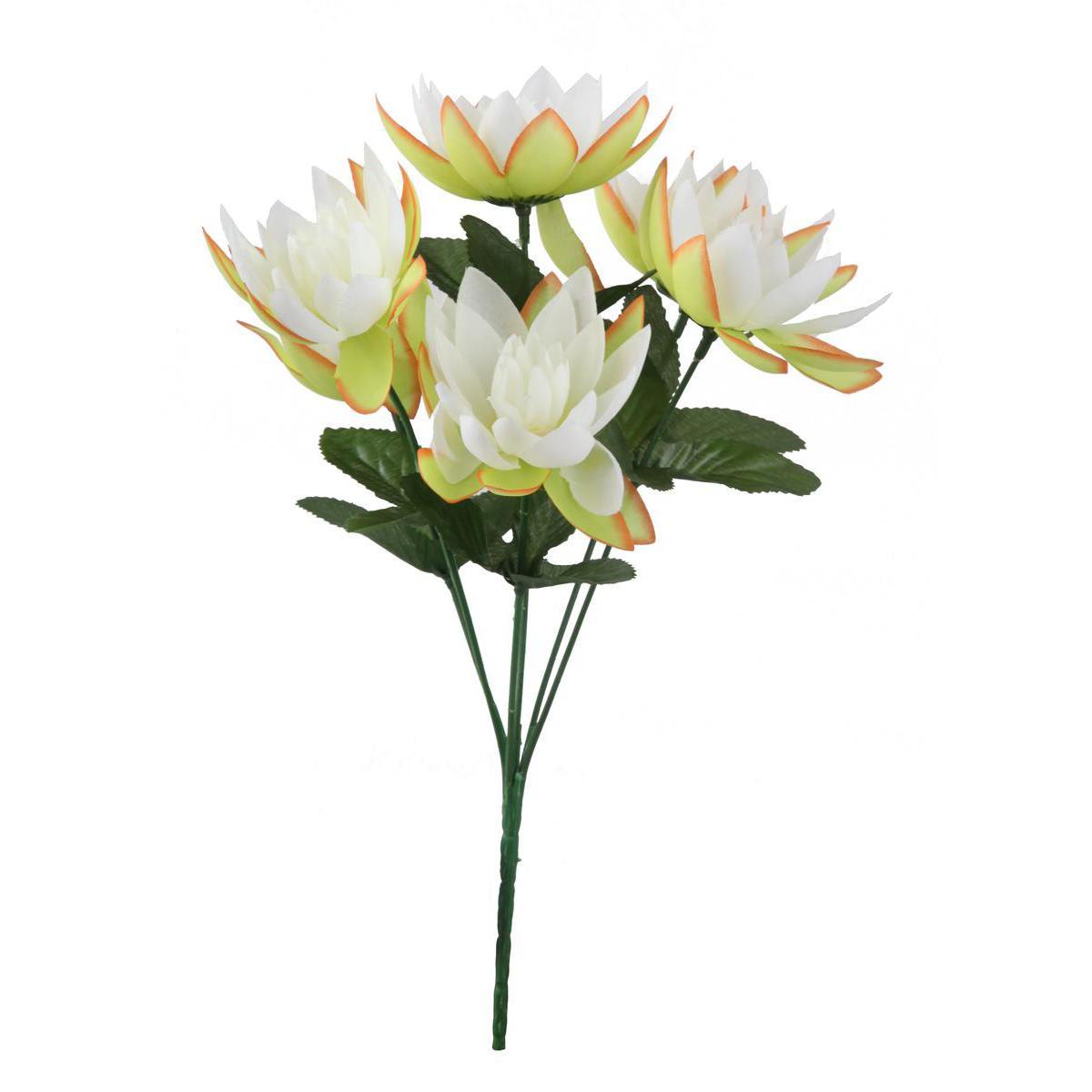 Bouquet de lotus - Plastique et polyester - Hauteur 35 cm - Rose et blanc