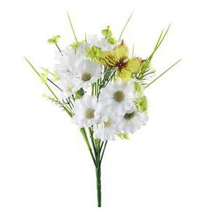 Bouquet de marguerites et papillons - Plastique et polyester - Hauteur 40 cm - Blanc, rose et jaune