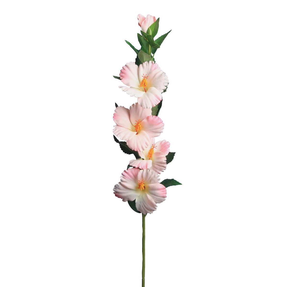 Tige d'Hibiscus - Plastique et polyester - Hauteur 95 cm - Rose, blanc et rouge
