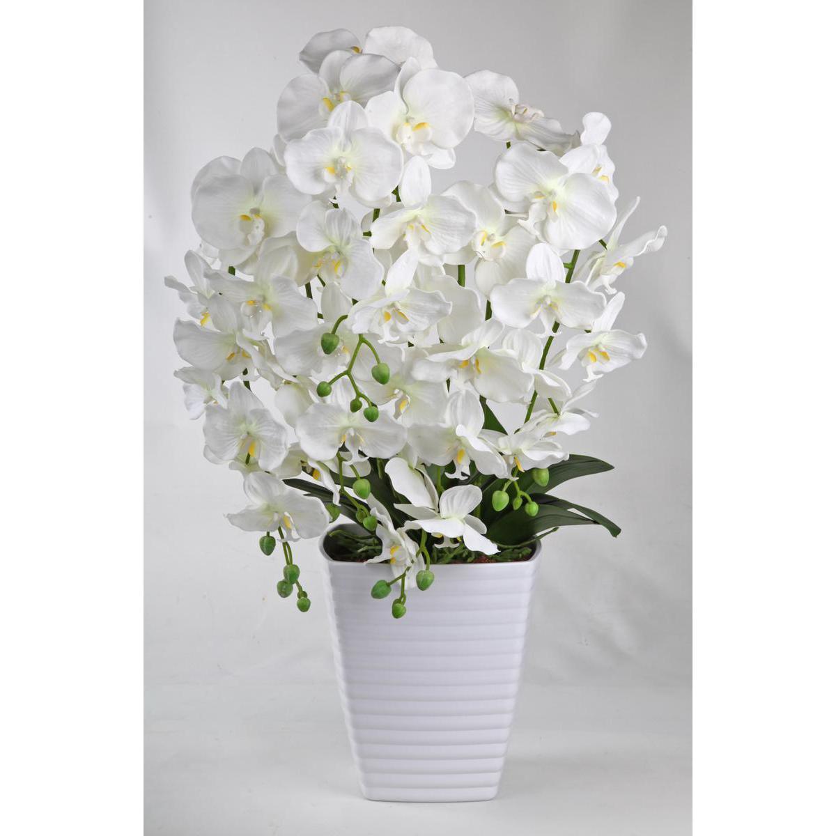 Orchidée en pot - Plastique et polyester - Hauteur 80 cm - Blanc