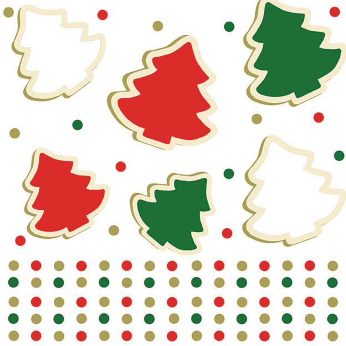 Lot de 20 serviettes imprimées sapin de Noël - Papier - 33 x 33 cm - Blanc, rouge et vert