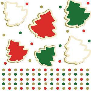 Lot de 20 serviettes imprimées sapin de Noël - Papier - 33 x 33 cm - Blanc, rouge et vert
