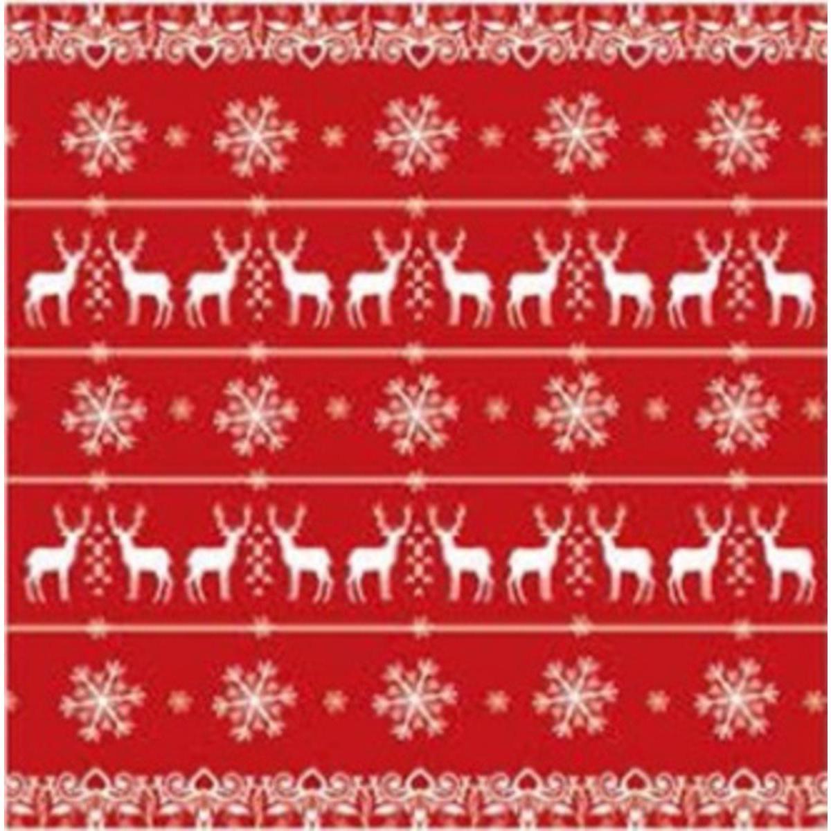 Lot de 20 serviettes imprimées rennes - Papier - 33 x 33 cm - Blanc et rouge