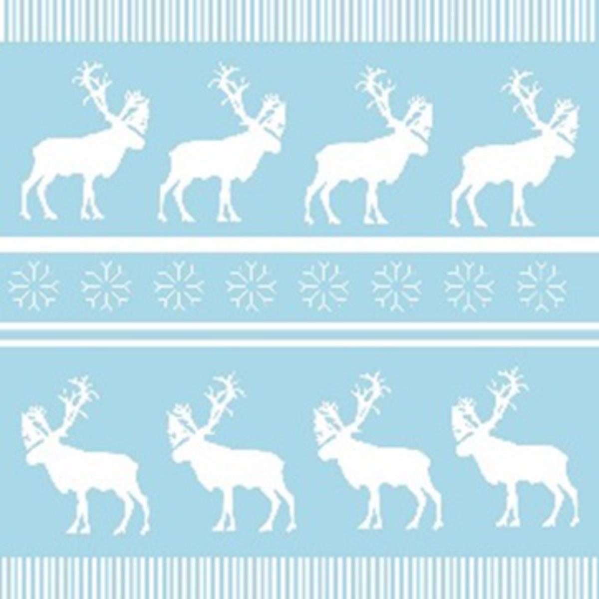Lot de 20 serviettes imprimées caribou - Papier - 33 x 33 cm - Blanc et bleu