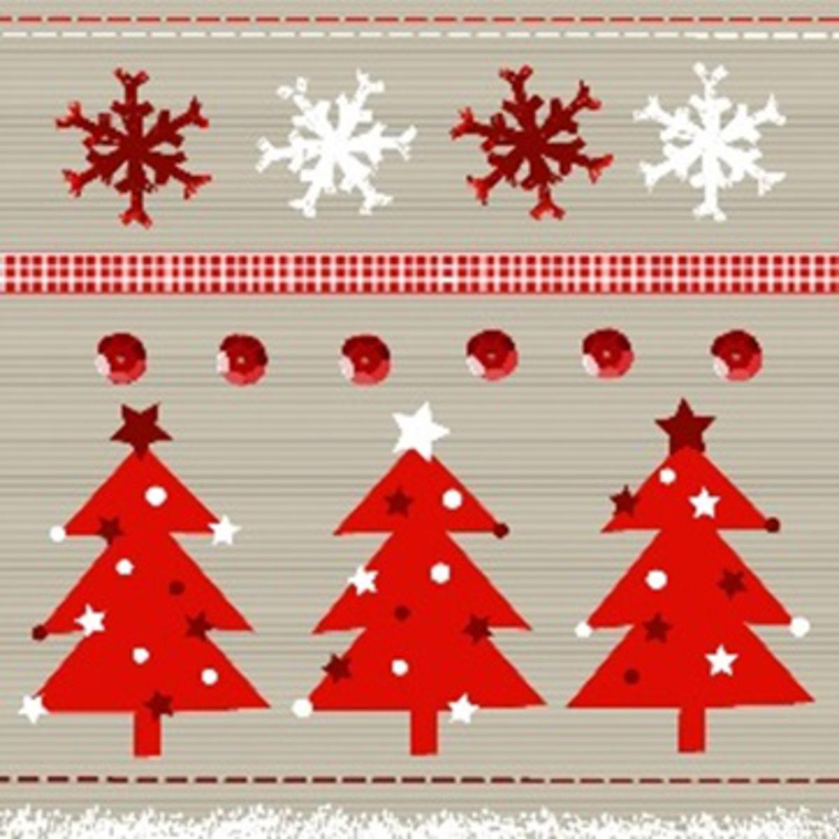 Lot de 20 serviettes imprimées sapin de Noël - Papier - 33 x 33 cm - Blanc, rouge et gris.