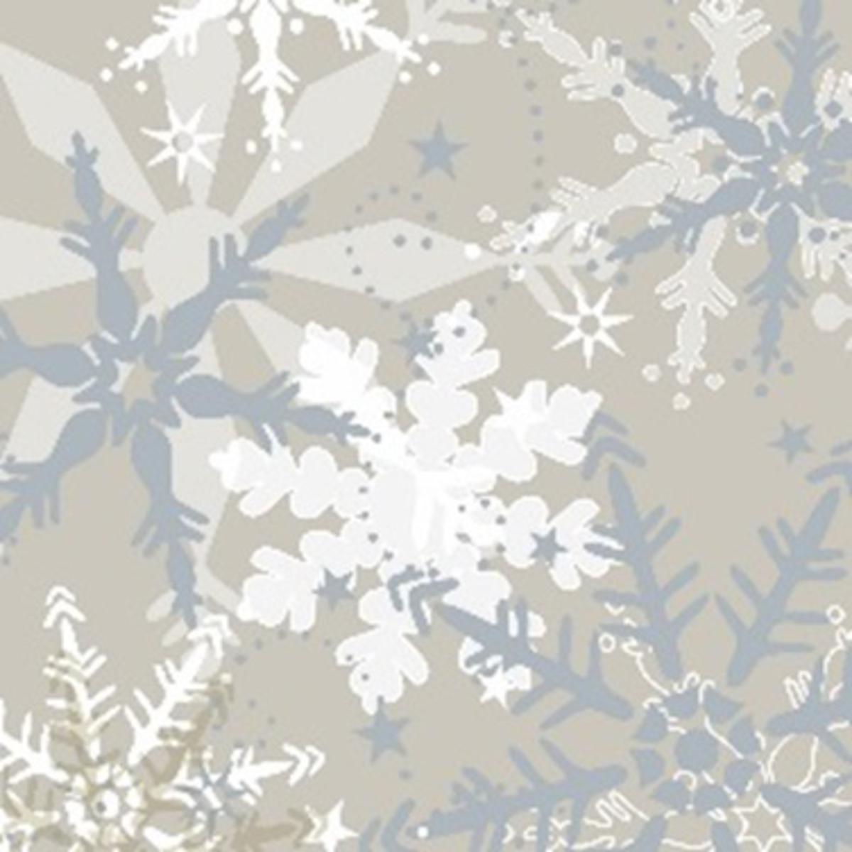 Lot de 20 serviettes imprimées flocons - Papier - 33 x 33 cm - Blanc, bleu, or et gris