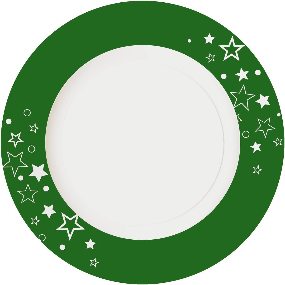 Lot de 10 assiettes rondes - Carton - Diamètre 23 cm - Vert et blanc