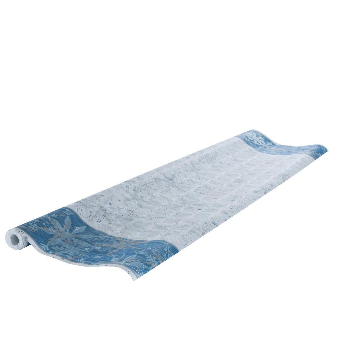 Nappe damassée - Papier - 6 x 1,18 m - Blanc, bleu et gris