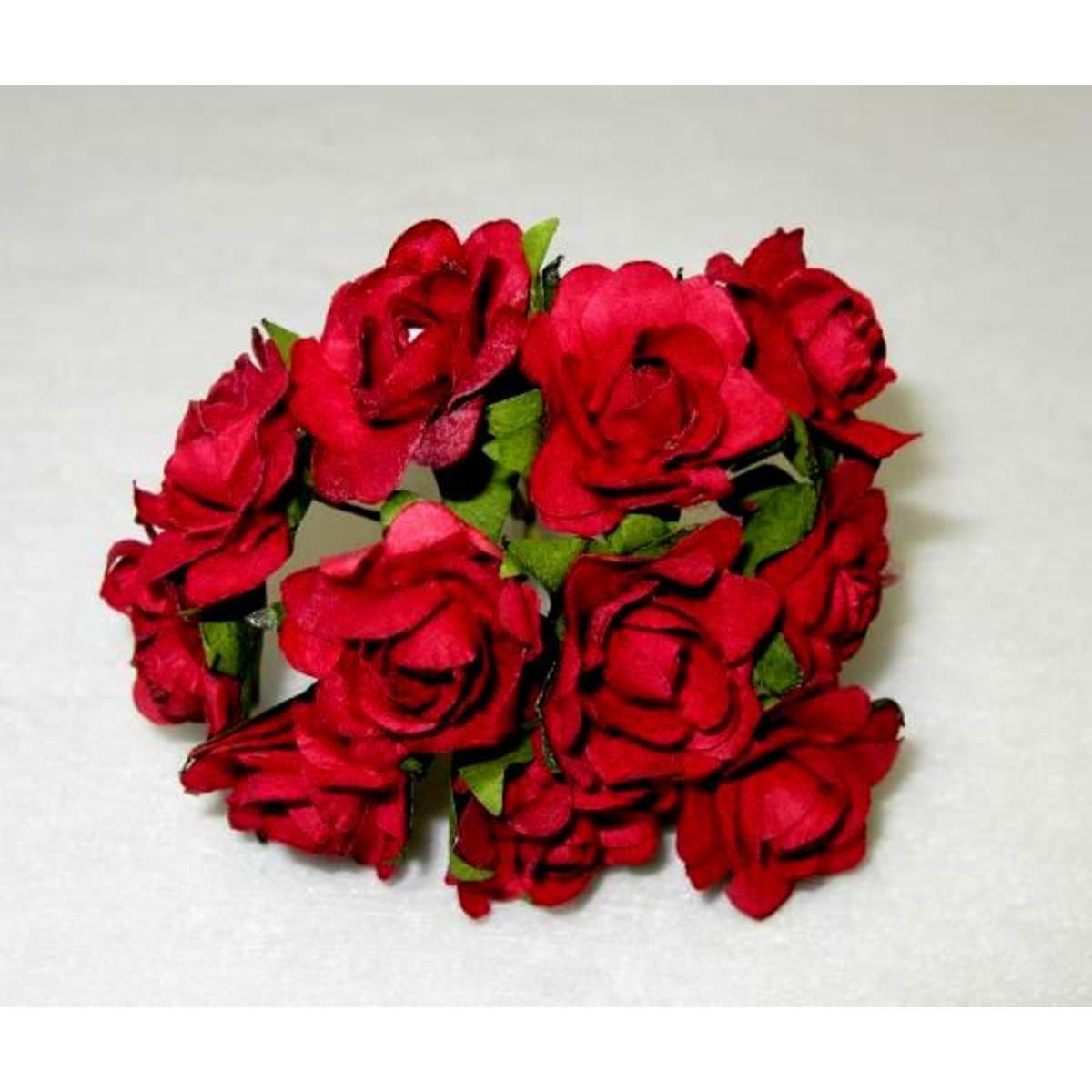 Sachet de 12 fleurs papier - 10 x 1 x 2.5 cm - Rouge