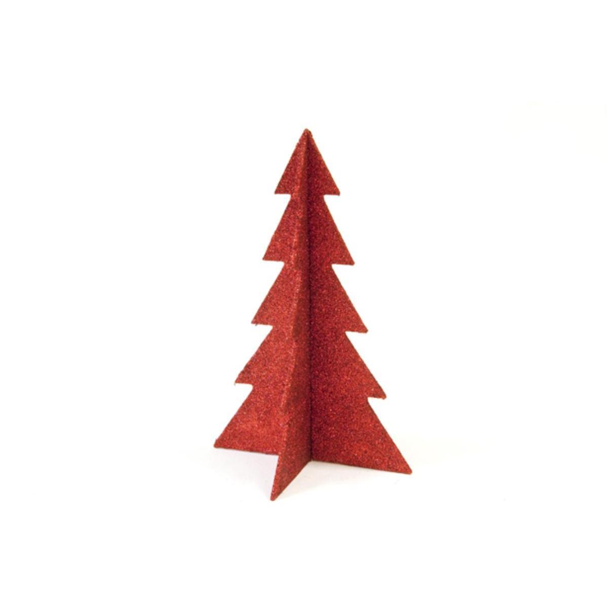 Arbre décor de table Noël - 12 x 19 cm - Rouge