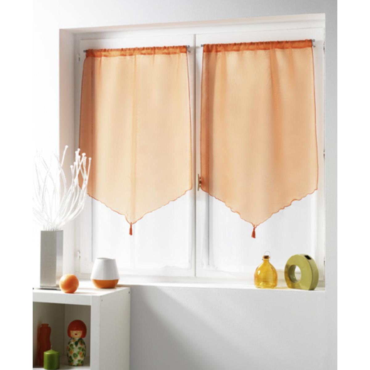 Paire de voilages doubles - 100% polyester - 70 x 160 cm - Orange mandarine