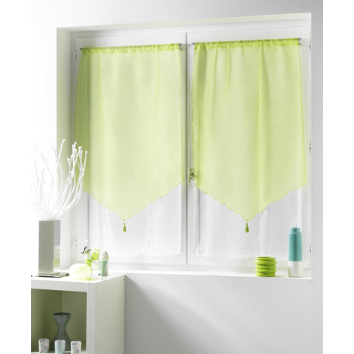 Paire de voilages doubles - 100% polyester - 70 x 120 cm - Vert luciole