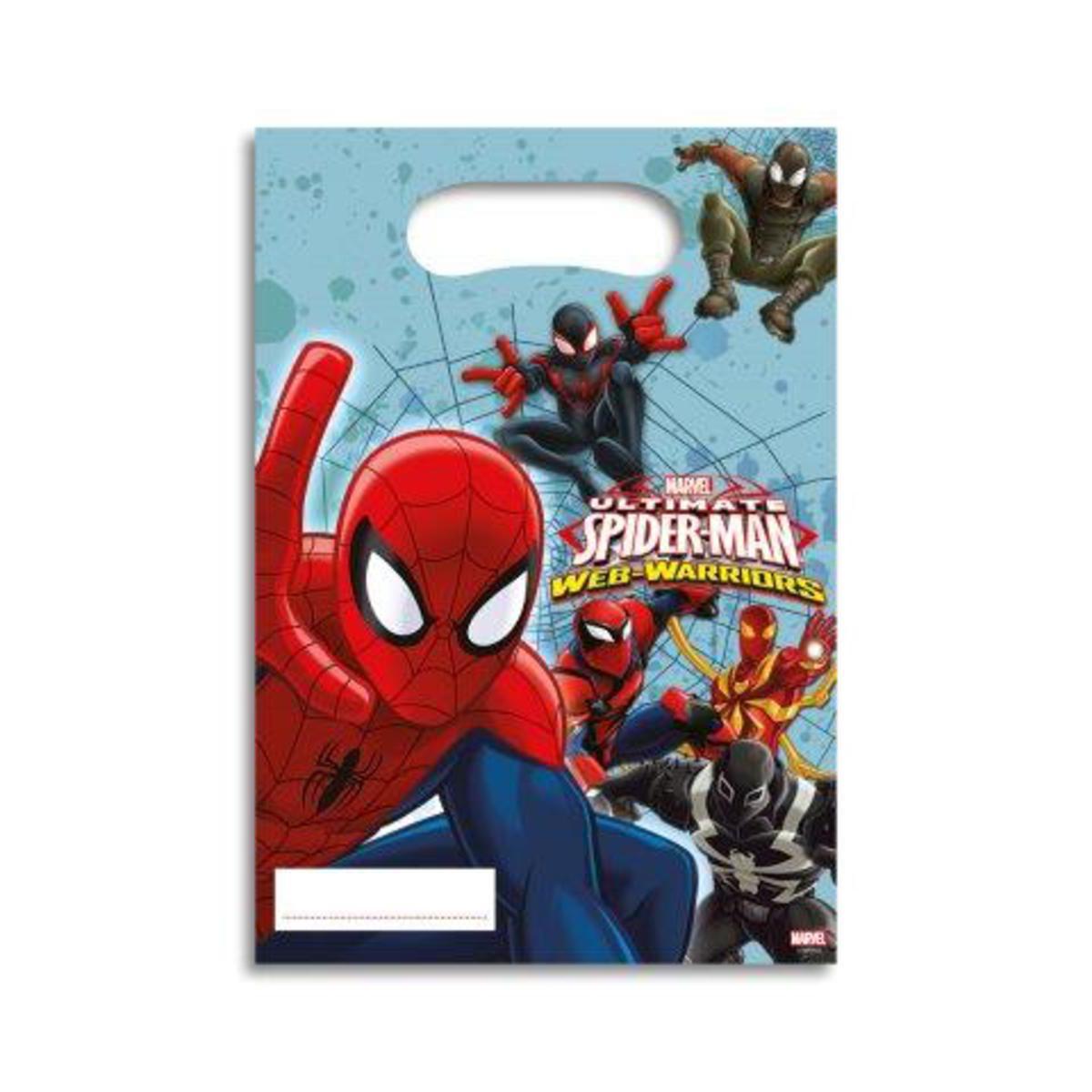 6 sacs de fête Spider-man - Plastique - 26 x 16 cm - Multicolore