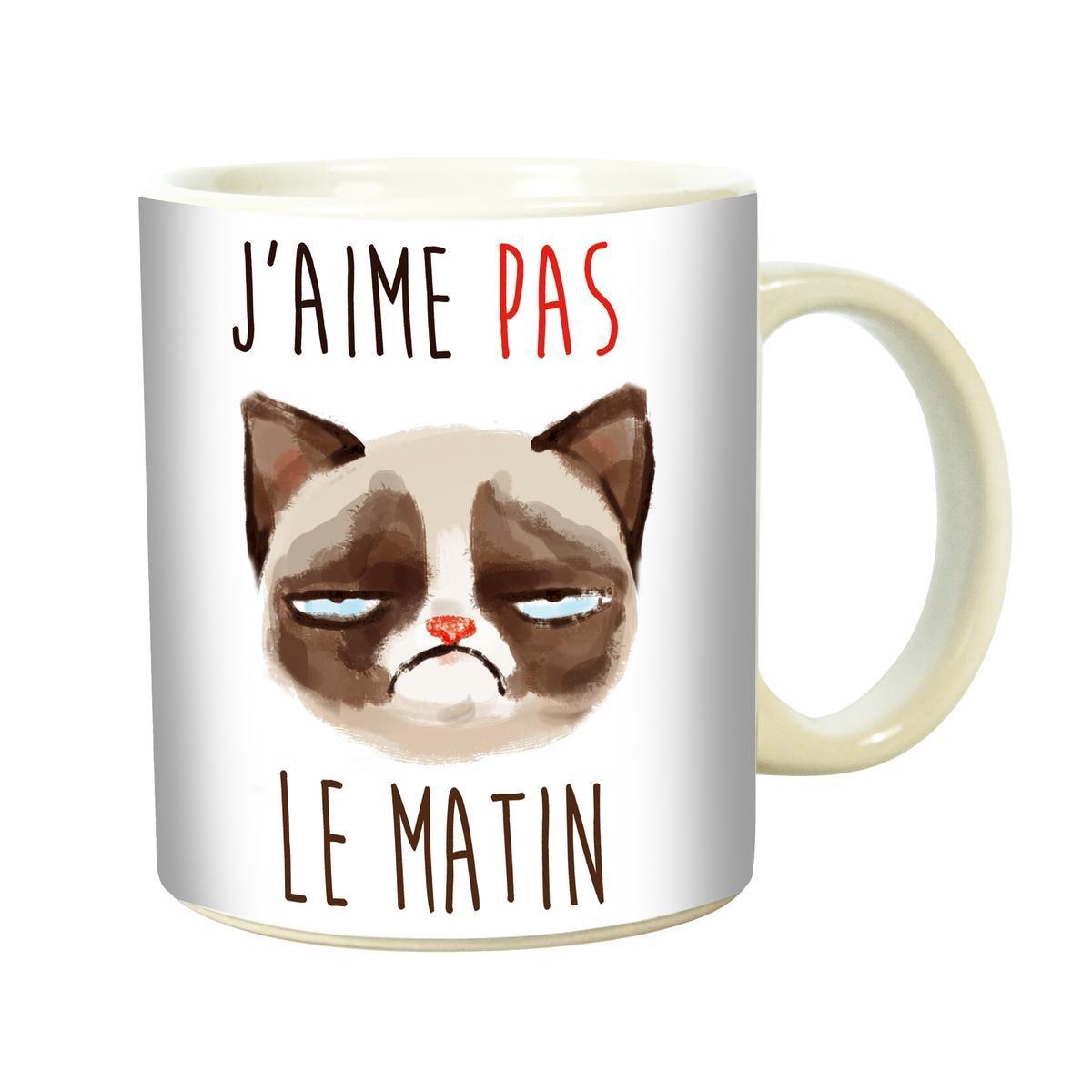 Mug J'aime pas le matin - Céramique - H 9,6 cm - Multicolore