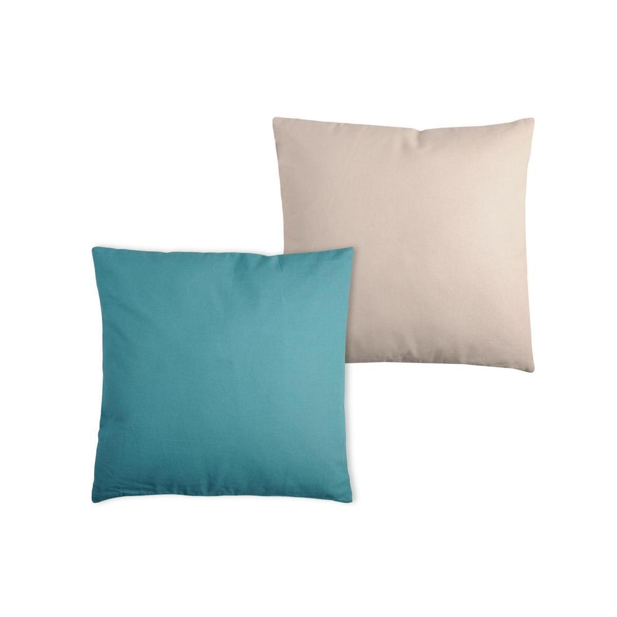 2 coussins- 100 % coton -50 x 50 cm - Beige et bleu