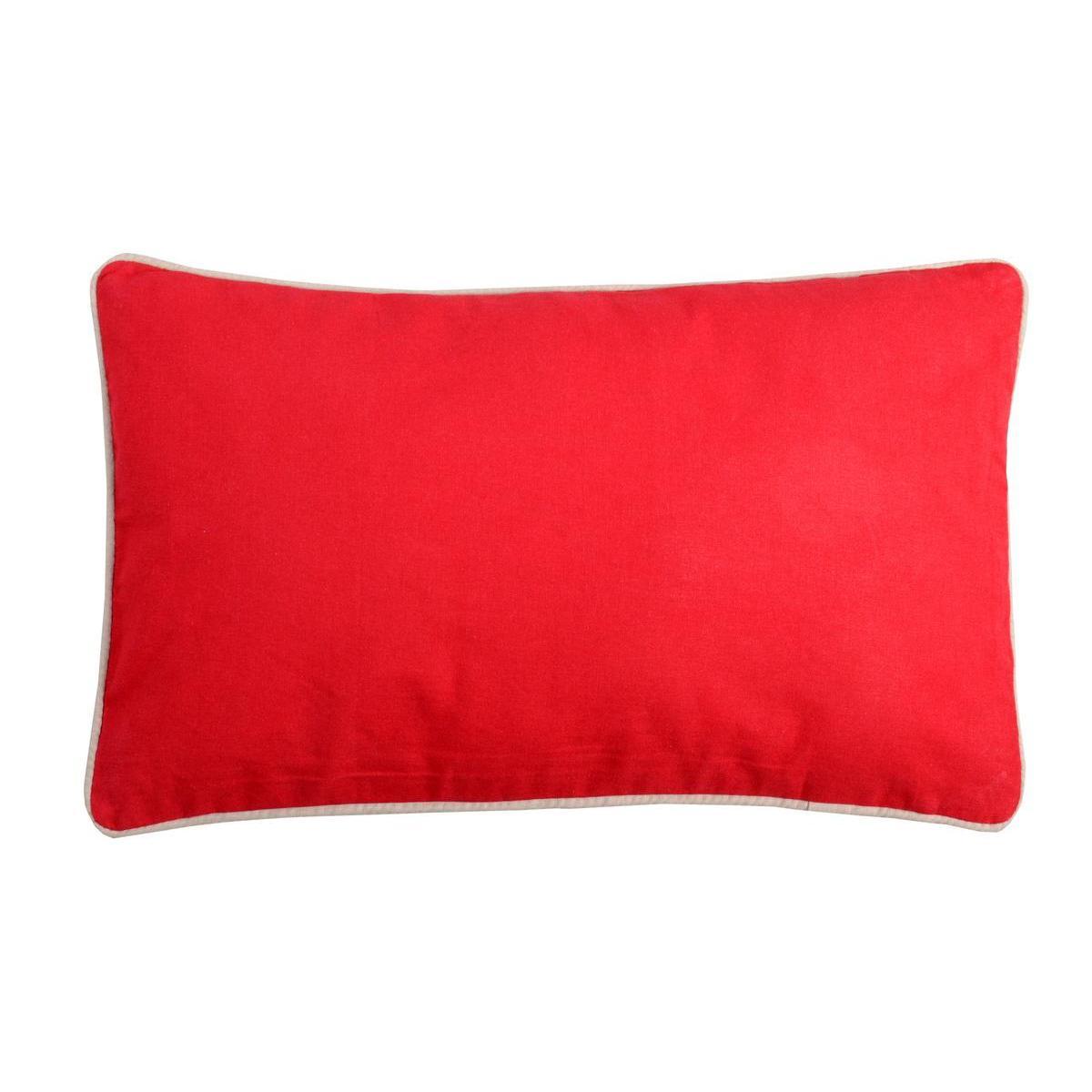 Coussin - 100 % coton - 30 x 50 cm - Beige et rouge