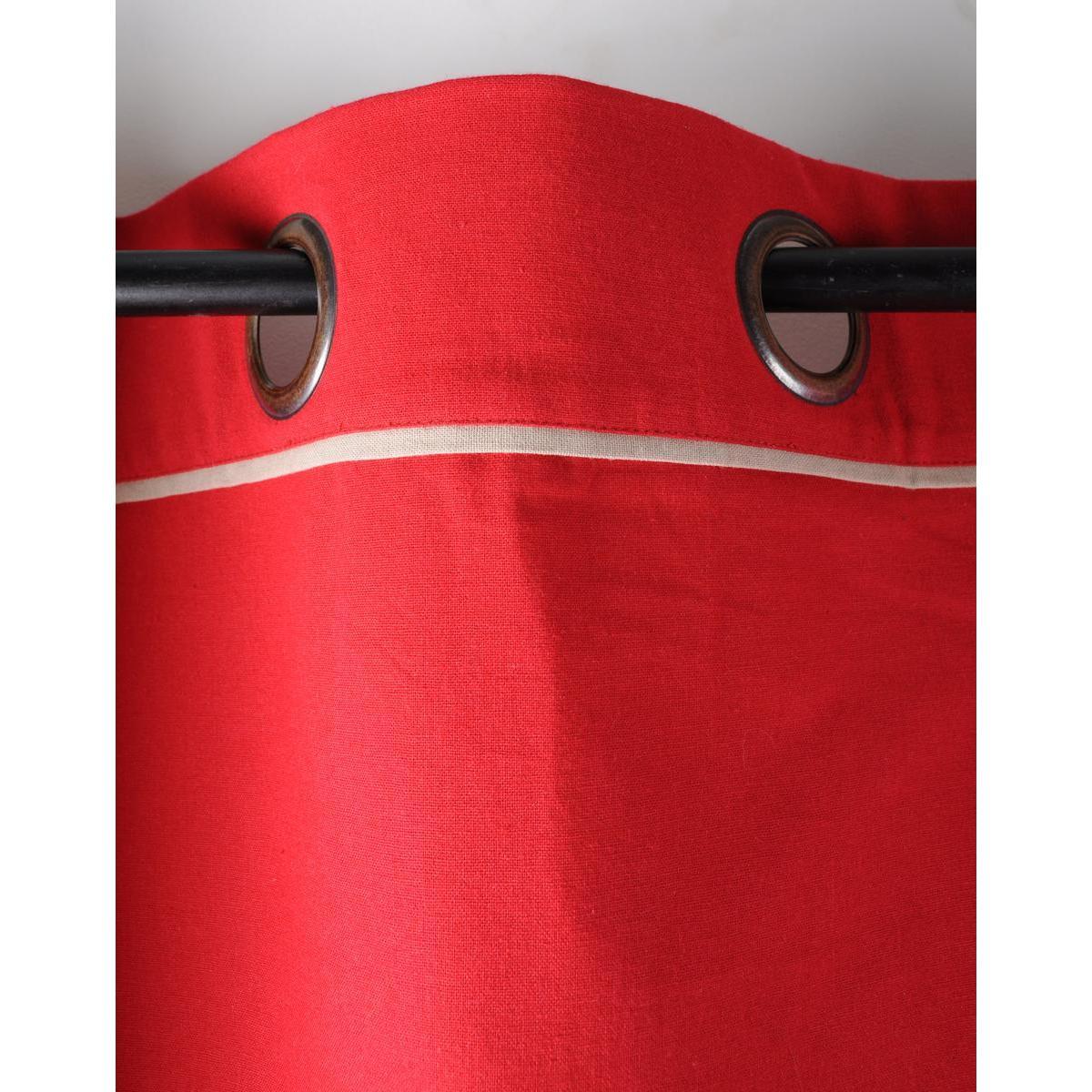 Panneau à œillets - 100 % coton - 135 x 250 cm - Beige et rouge