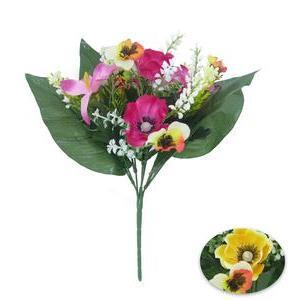 Bouquet de Pensées et Anémones - H 28 cm - Rose, Jaune