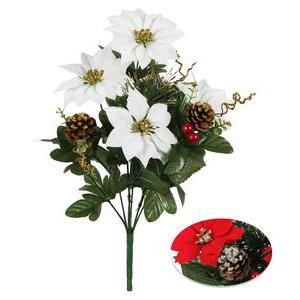 Bouquet de Poinsettias et Pommes de Pins pailletées - H 50 cm