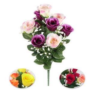 Bouquet de 9 boutons de roses et gypso - H 45 cm