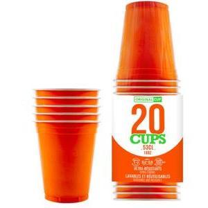 20 gobelets à Beer Pong 53 cl - Plastique - Orange - 350 g