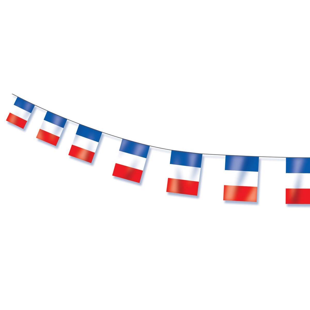 Guirlande de drapeaux français - Plastique - 5 m x 30 cm x h 20 cm - Bleu, blanc et rouge