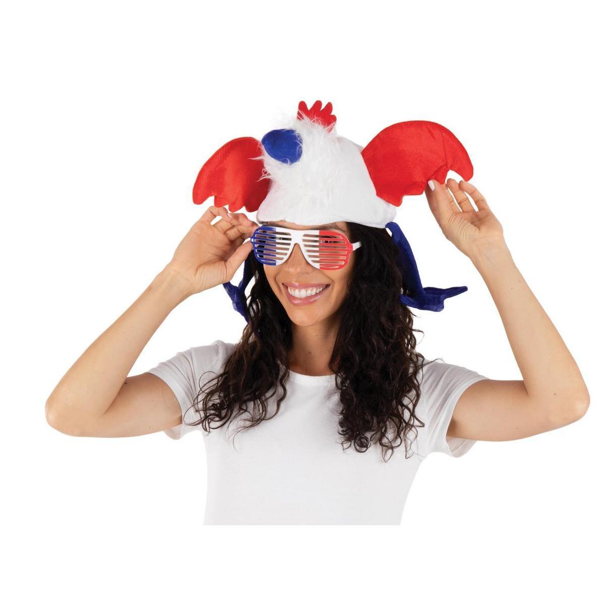 Chapeau de supporter équipe de France coq - Polyester - Ø 20 x H 45 cm - Bleu, blanc et rouge