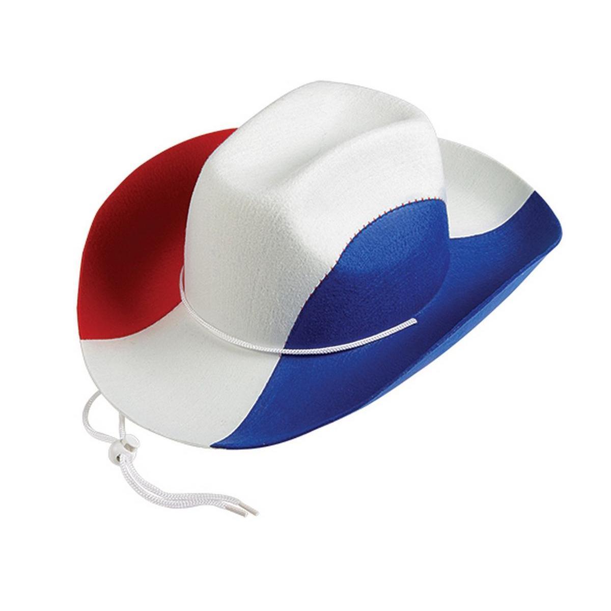 Chapeau de cowboy de supporter équipe de France - Polyester - Ø 20 x H 20 cm - Bleu, blanc et rouge