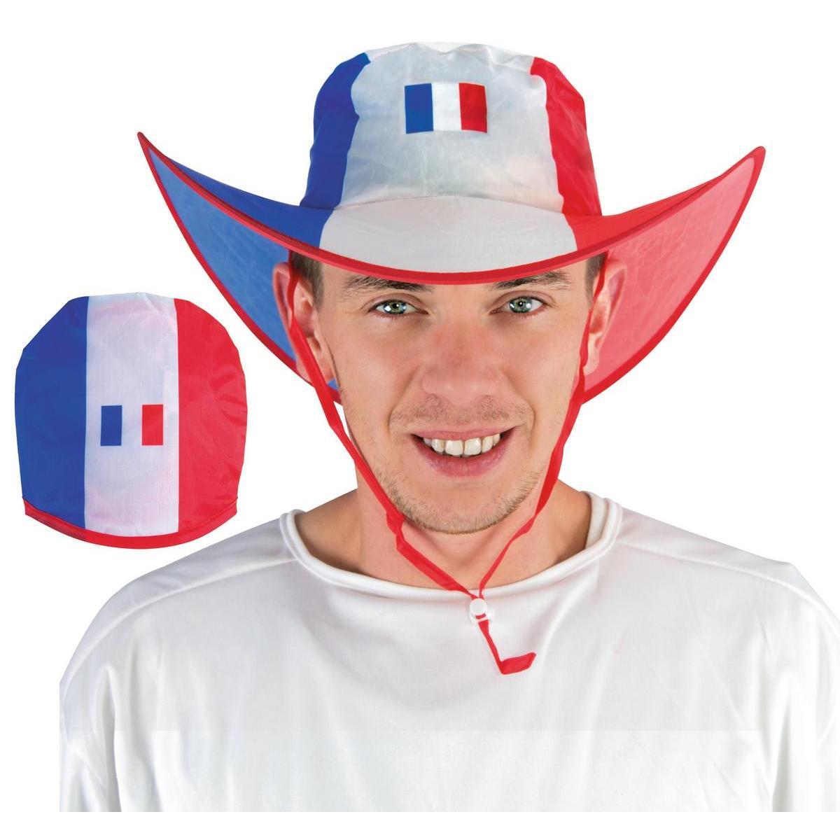Chapeau de supporter équipe de France - H 35 x Ø 15 cm - Bleu, blanc et rouge