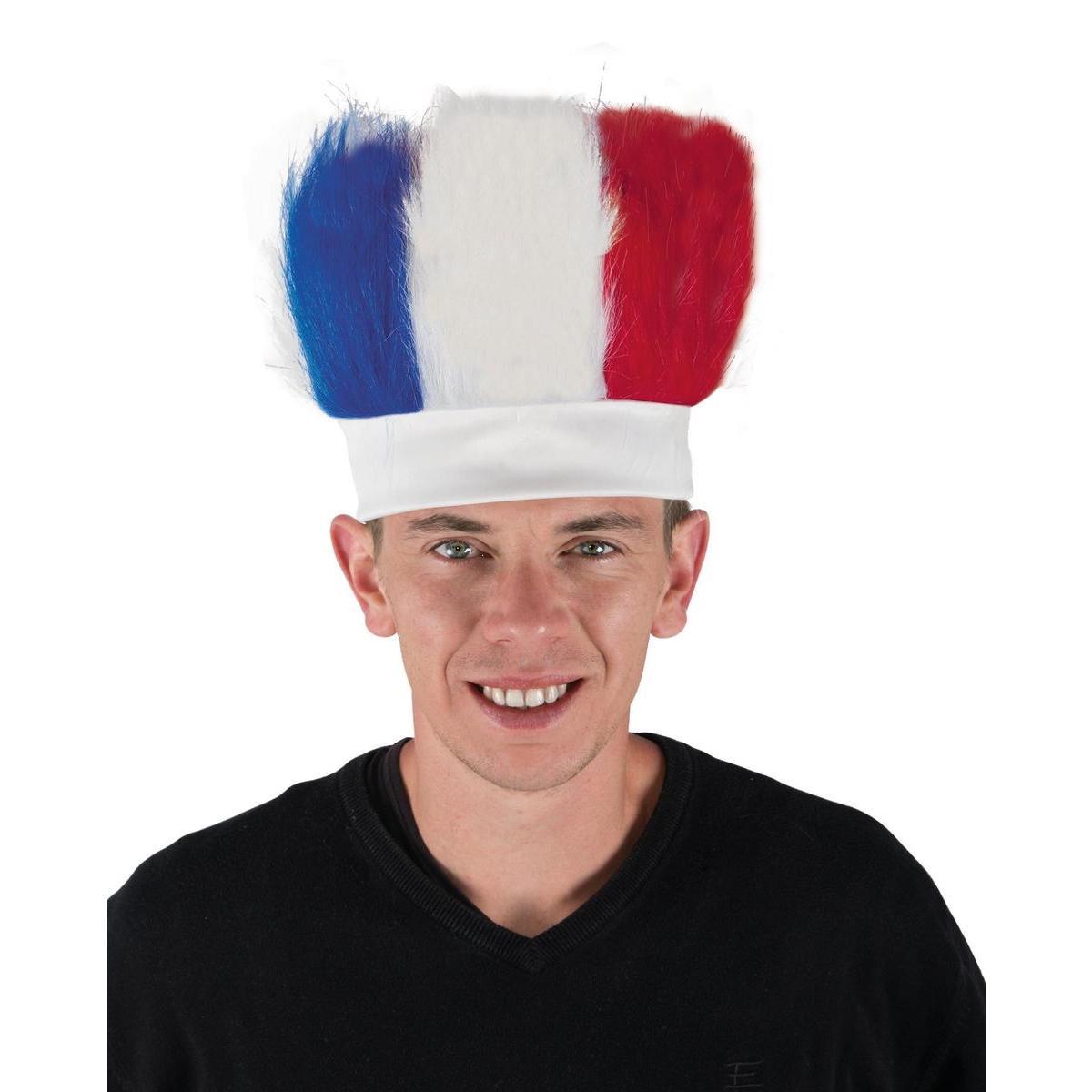 Perruque de supporter équipe de France - Polyester - 17 x 27 cm - Bleu, blanc et rouge