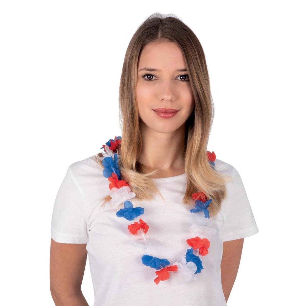 Collier hawaïen supporter équipe de France - Polyester - Ø 6 x 50 cm - Bleu, blanc, rouge