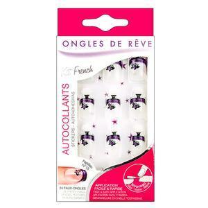 Kit de faux ongles autocollants n°015 Papillons - L 13 x H 2 x l 7.5 cm - Transparent, violet, noir - ONGLES DE REVE