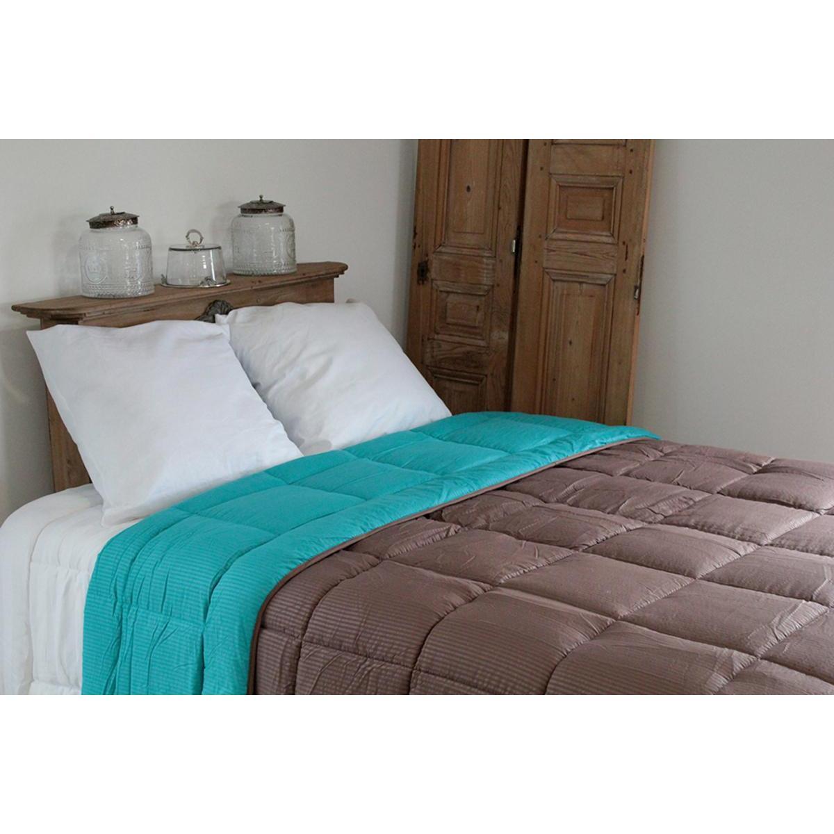 Couette - 100 % polyester - 140 x 200 cm - Bleu et marron