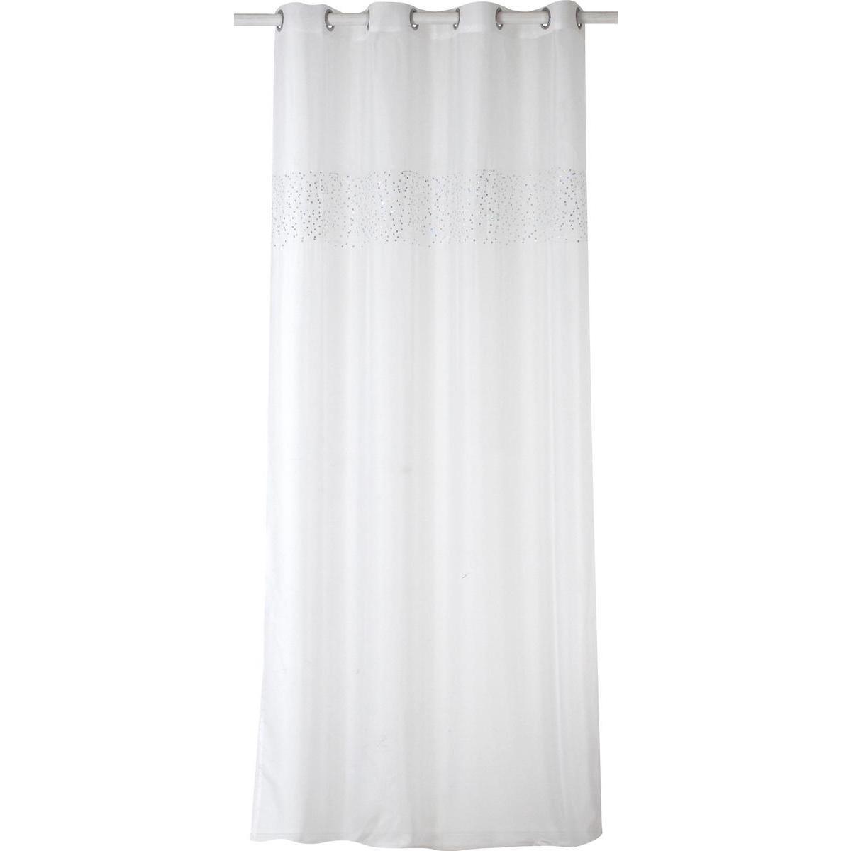 Panneau à œillets voile avec bandeau paillettes - 100 % Polyester - 140 x 260 cm - Blanc