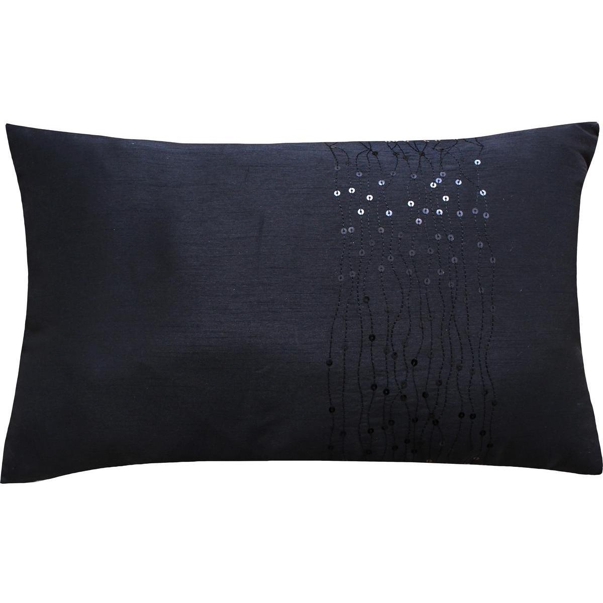 Coussin effet soie avec paillettes - 100 % Polyester - 30 x 50 cm - Noir