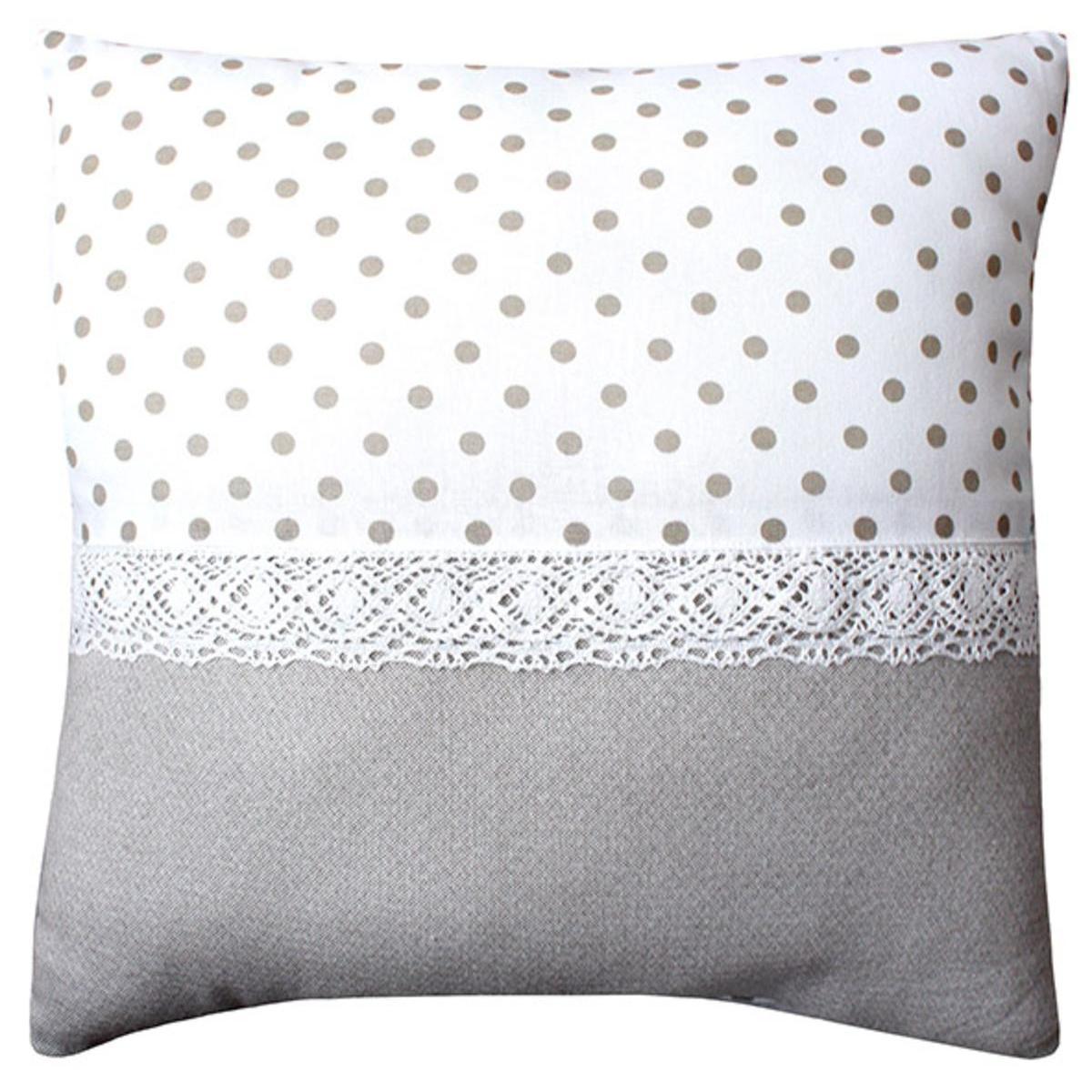 Coussin pois et dentelle - 40 x 40 cm - Beige