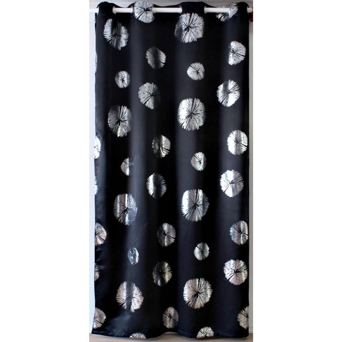 Panneau occultant à œillets - 100 % Polyester - 140 x 240 cm - Noir et gris argenté